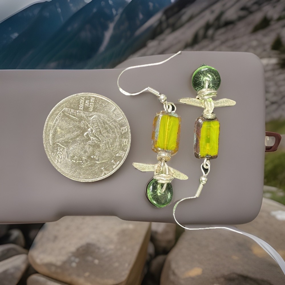 925 Sterling Silver & Art Glass Earrings With New Silver Hooks