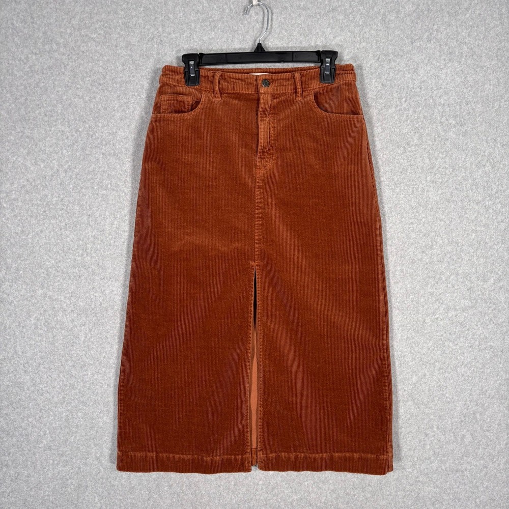 LOFT Corduroy Midi Skirt Size 4 Rust Burnt Front Slit Country Western Boho 70s