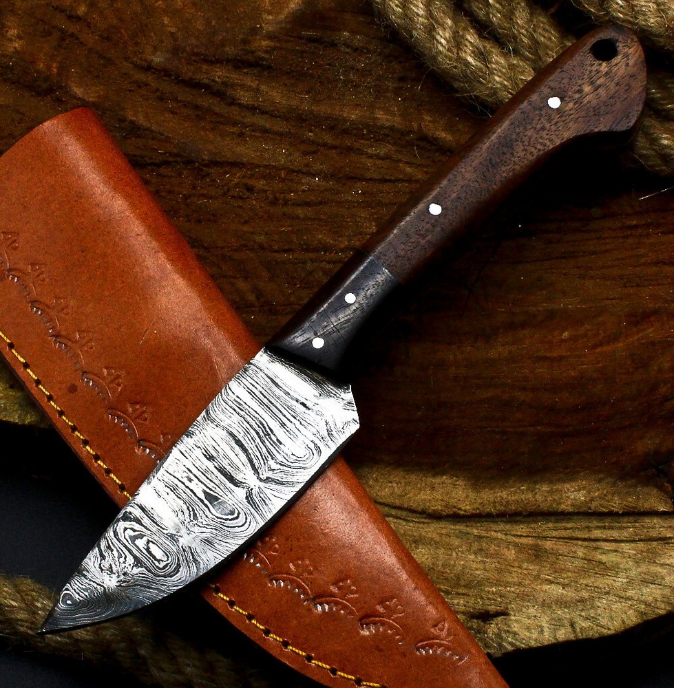 AB Handmade Damascus Custom WALNUT WOOD Large Hunting Skinner Camping Knife