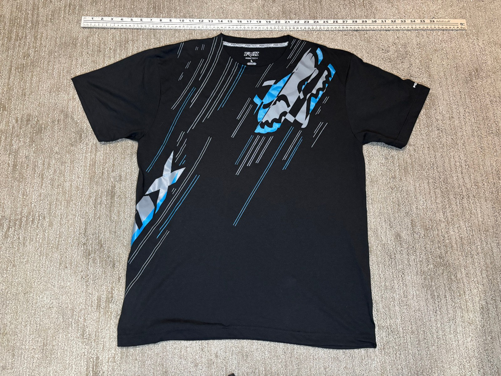 Fox Racing T Shirt Large L FoxTech Black Blue Logo Retro Y2K Motocross