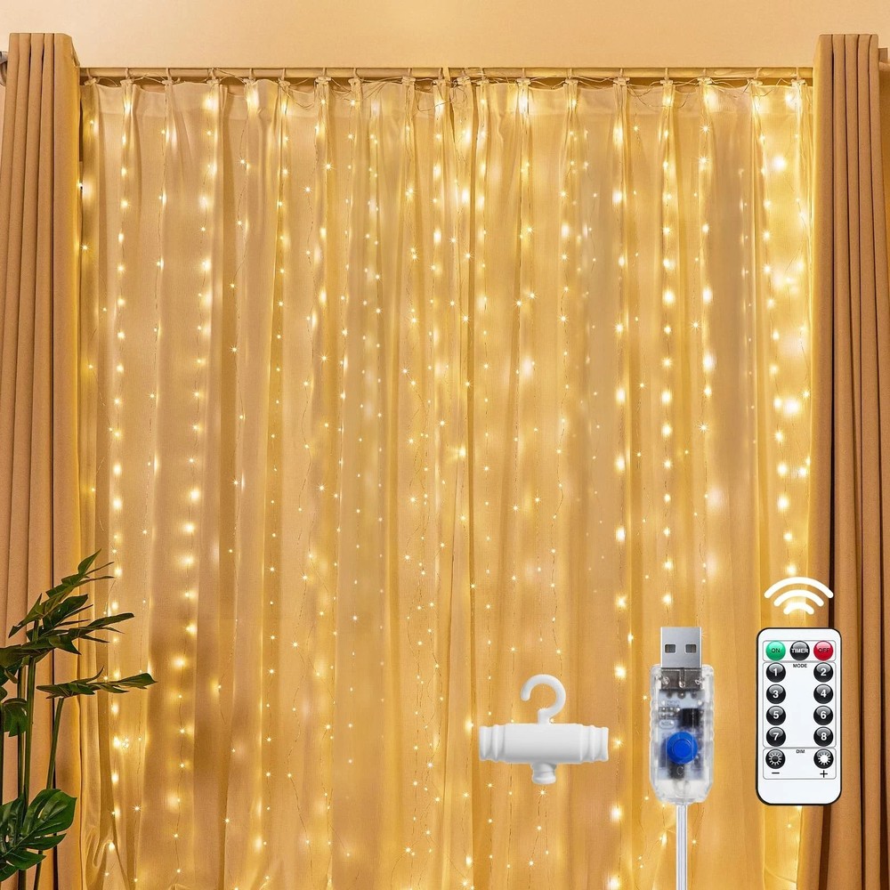 Share 9.8Ft 300LED Fairy Curtain Lights for Christmas Bedroom Indoor Outdoor Par
