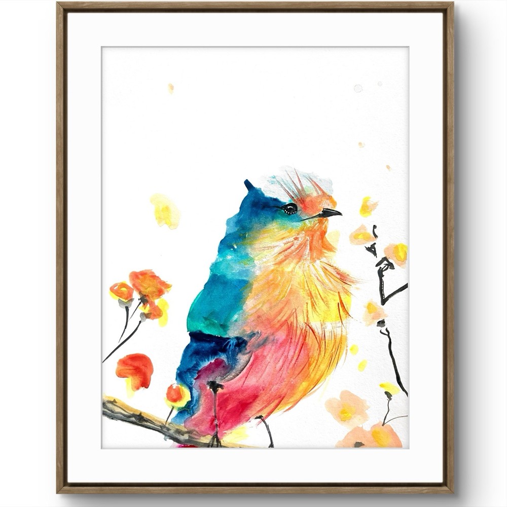 TITA PAINTZ Colorful Watercolor Bird Portrait Hand Painted 9x12 Wall Art