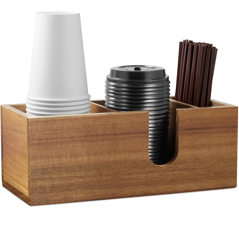 Acacia Wood Coffee Cup Holder for Countertop - Wood Coffee Bar Accessories an...-image