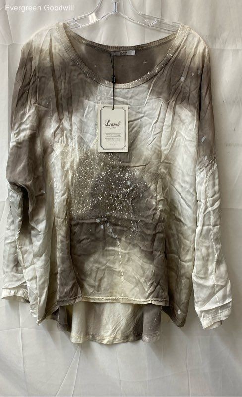 NWT Lamb Women's Gray White Tie Dye Long Sleeve Pullover T-Shirt No Size