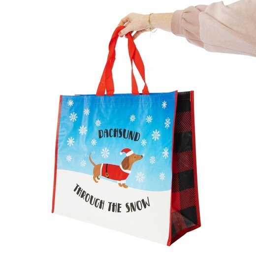 Large Dachshund Christmas Holiday Reusable Shopping / Gift Bag 20.5