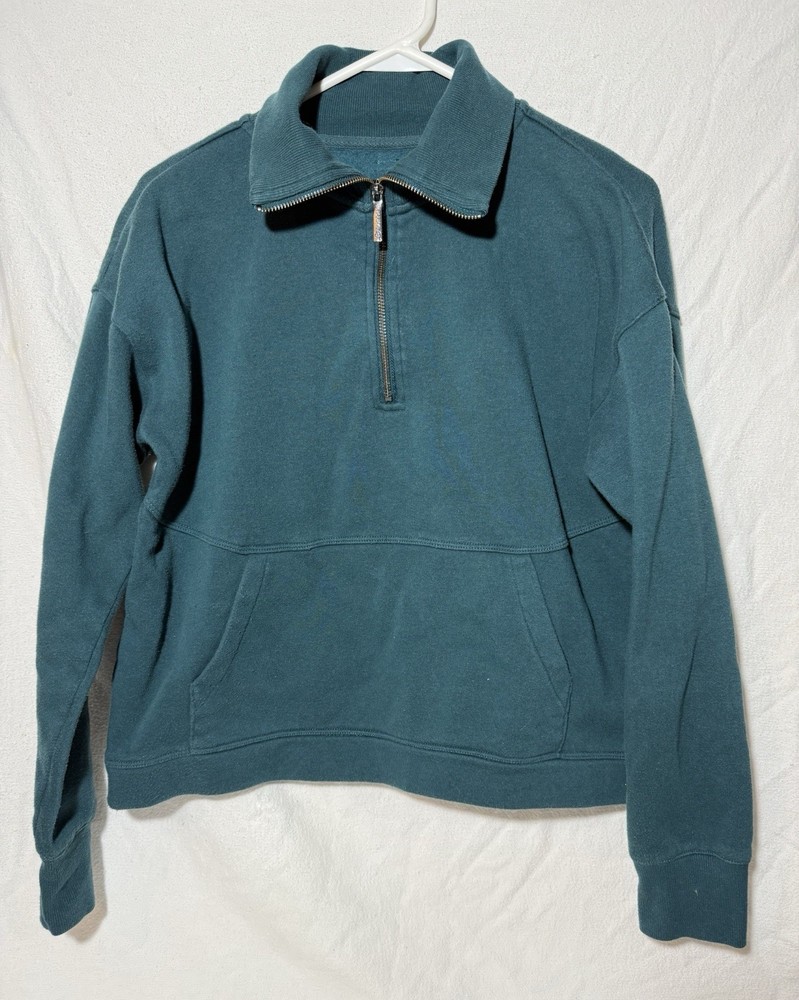 Women's Teal Fleece 1/4 Zip Pullover Sweatshirt with Kangaroo Pocket