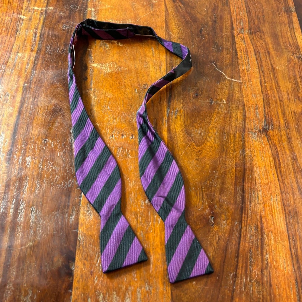 Original Penguin Mens Purple Black Striped 100% Silk Self-Tie Bow Tie Adjustable