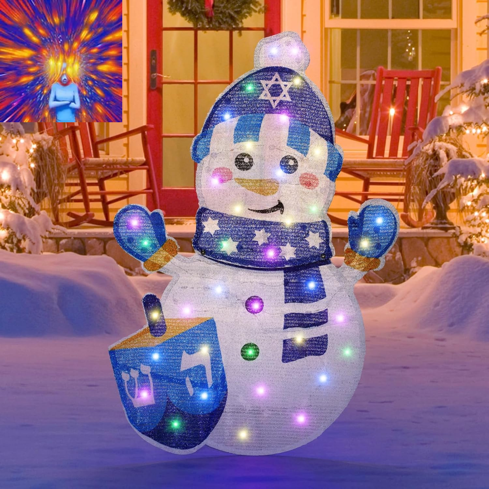Hanukkah Lighted Snowman Outdoor Decor 2.1FT Pre-Lit Winter Snowman Decoration C