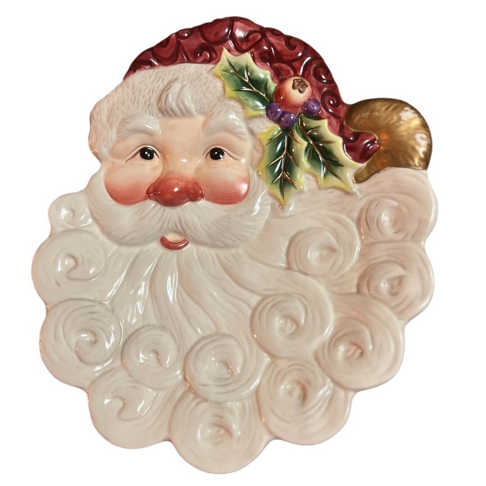 Fitz & Floyd Christmas Santa Ceramic  Canapé Plate 9.5
