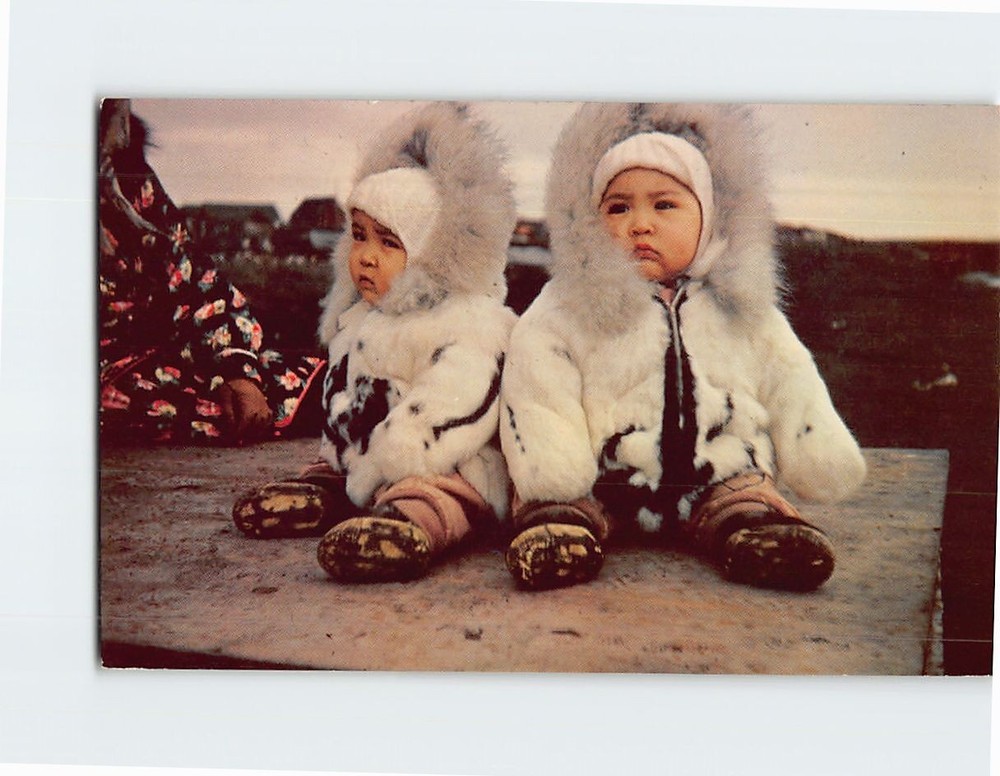 Postcard Eskimo Twins In The Arctic Region Alaska