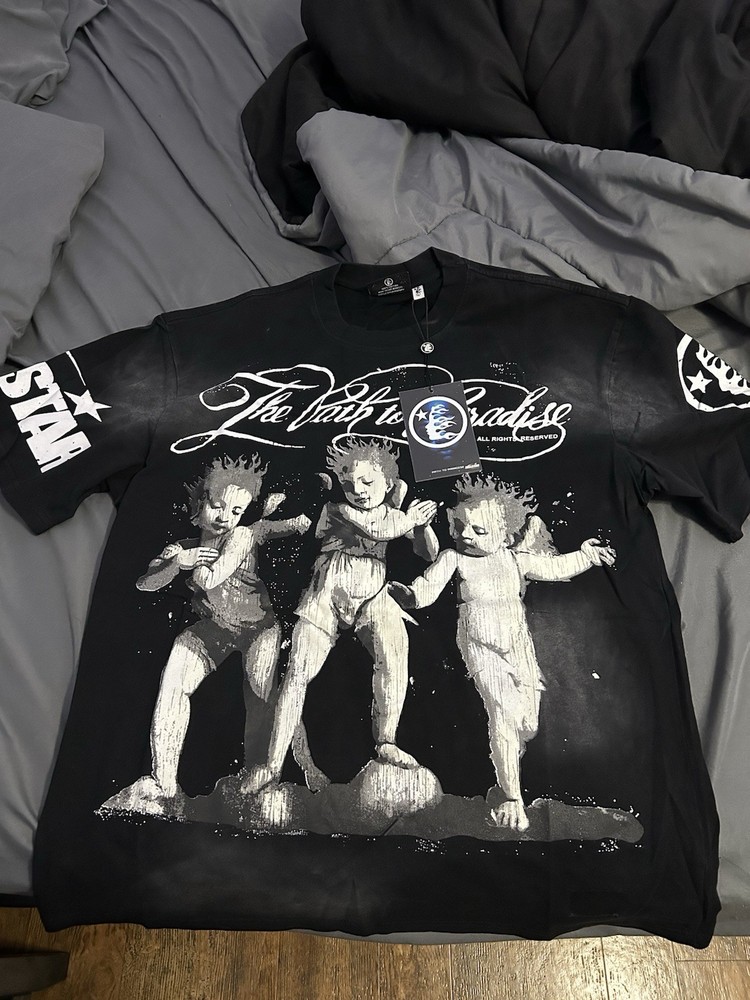 HELLSTAR Path to Paradise Black Graphic Tee Men’s L Cotton Jersey Crew Neck