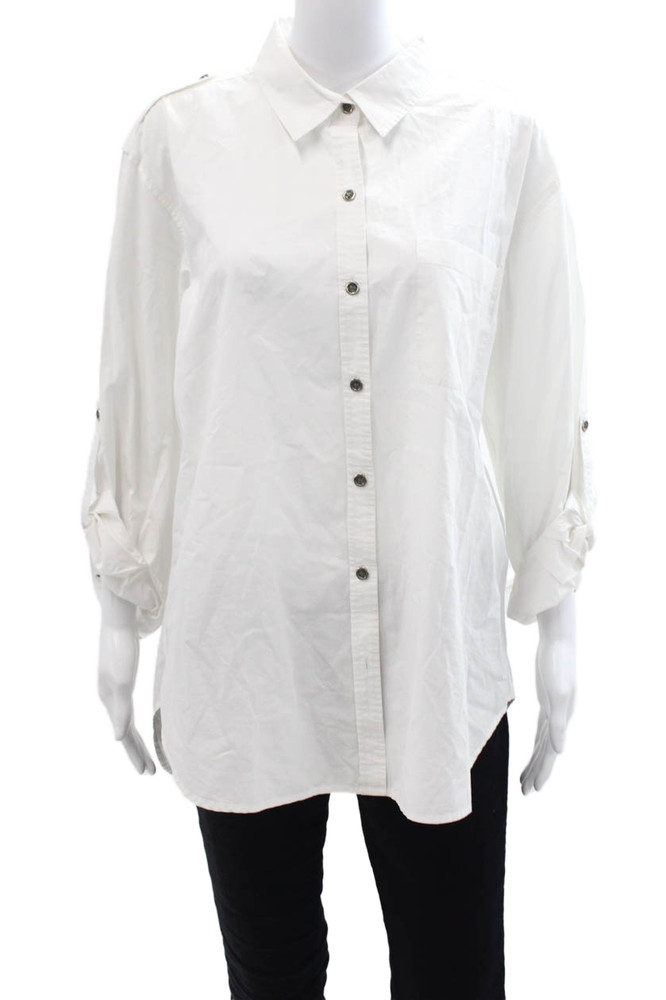 Equipment Femme Womens Collared Long Sleeve Cotton Tunic Button-Up White Size LFree Shipping in US $100+ Orders | $6.95 Orders Below
