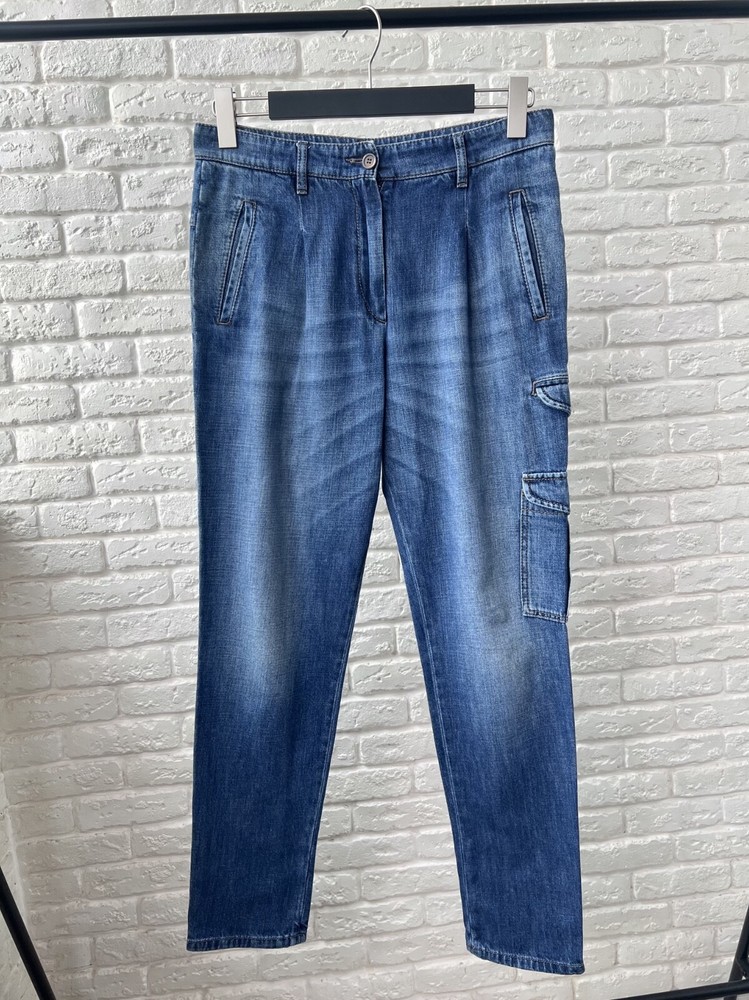 Brunello Cucinelli Blue Denim Cargo Jeans Women's Size 42