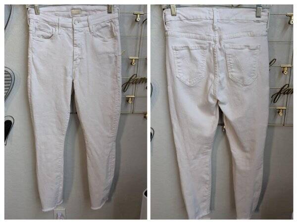 Mother White High Waisted Looker Ankle Fray SZ 26