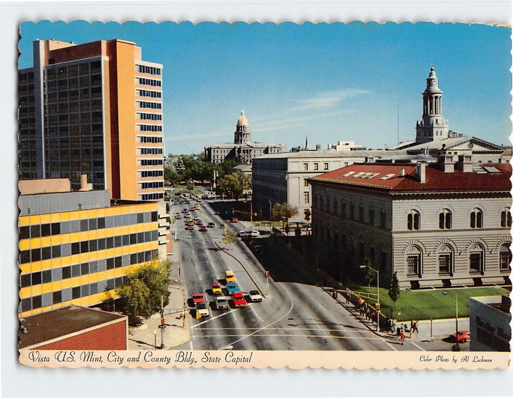 Postcard Vista U.S. Mint, City and County Bldg., State Capital, Denver, Colorado