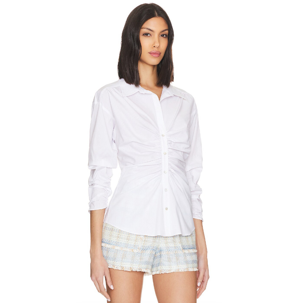 Cinq a Sept Poplin Arden Top Womens Size Large White Ruched Cotton Blouse Chic