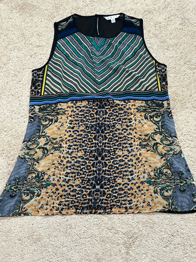 CAbi Womens Shirt Size Medium Multicolor Print Lightweight Flowy Classic Dressy