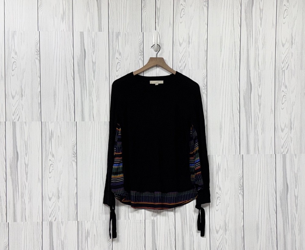 Ann Taylor LOFT blouse womens size small long sleeve pullover black top