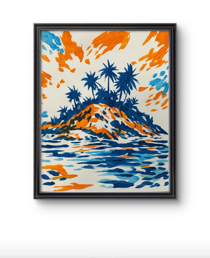Original Abstract Tropical Island Painting 14x11 paper Modern Wall Art Home Deco