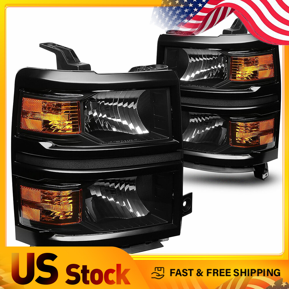 Black 2x Headlight Assembly Replacement for 2014-15 Chevy Silverado 1500  