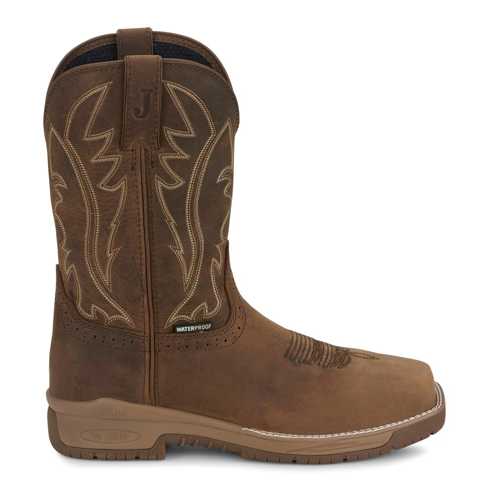 Justin Original Workboots Nitread 11 Inch Waterproof Work  Mens Brown  CR3211