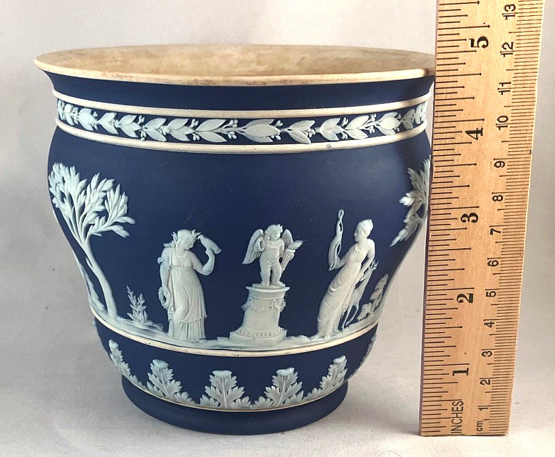 Antique 1897 Wedgwood Jasperware Dark Cobalt Blue Dip Planter Pot 4.5