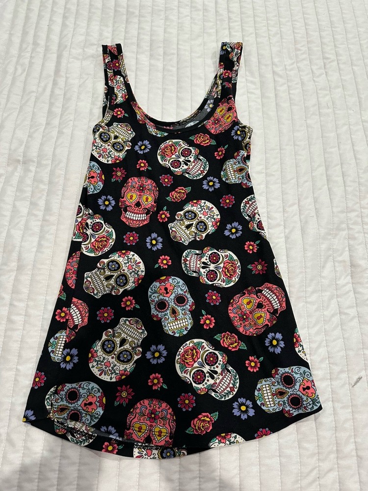 No Boundaries Skull Floral Print Black Multicolor Sleeveless Tank Top Juniors M