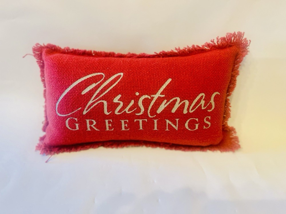 Rustic “Christmas Greetings” Accent Christmas Pillow  Red-image