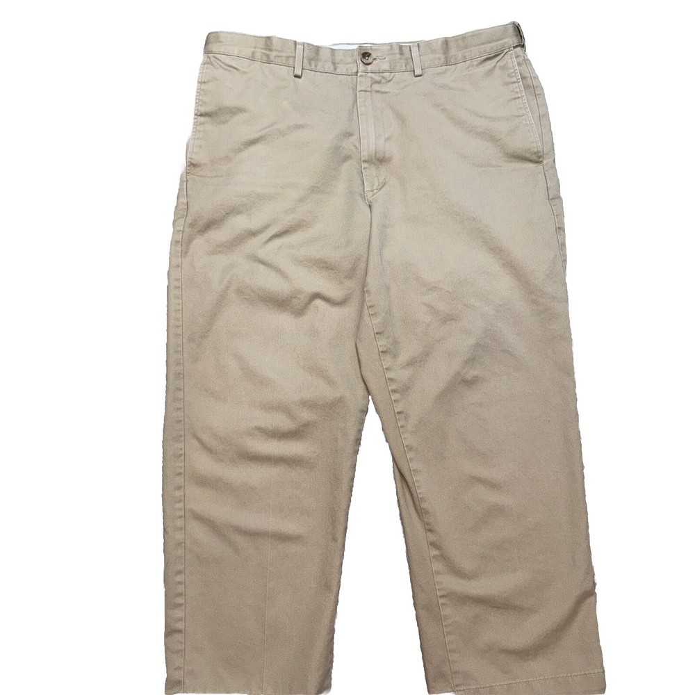 Lands' End Beige Khaki Chino Traditional Fit Pants Mens Flat Front Size 36