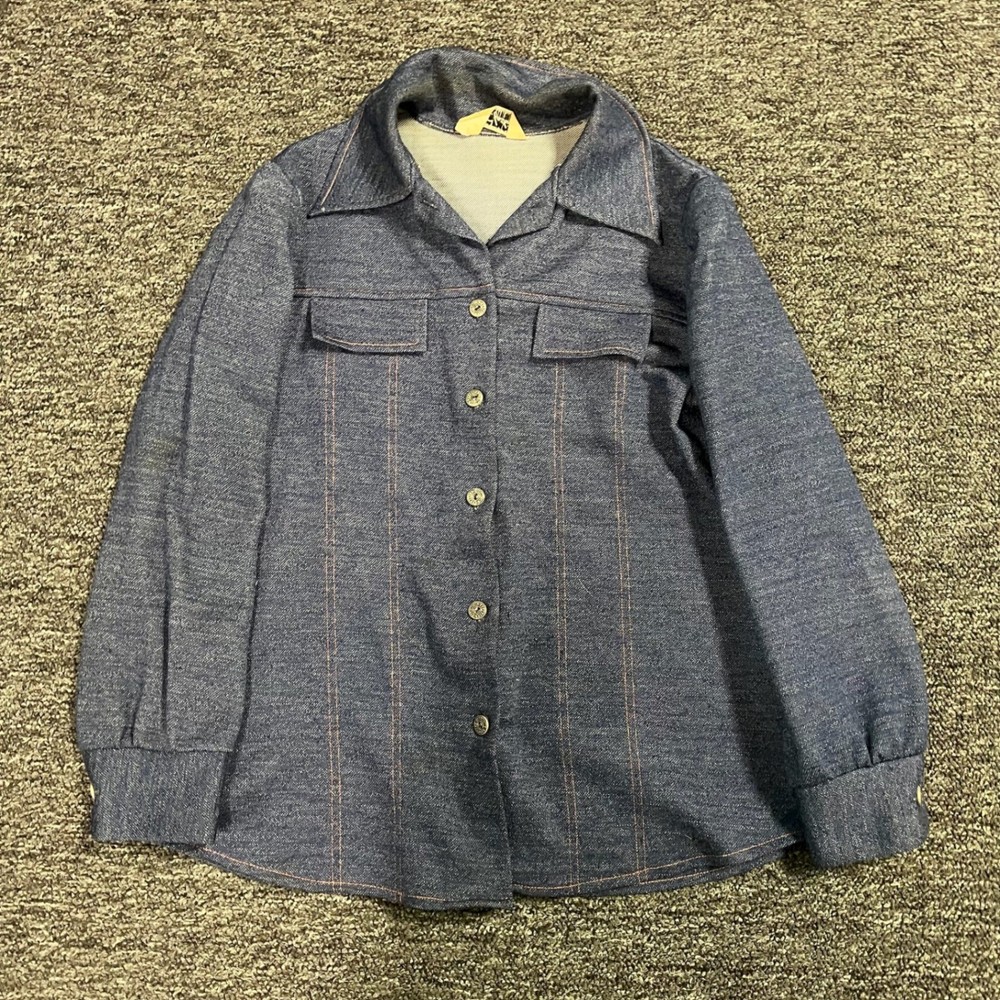 NTC Fashions Vintage Button Up Shirt Mens XL Blue Knit Contrast Stitch 70s Retro