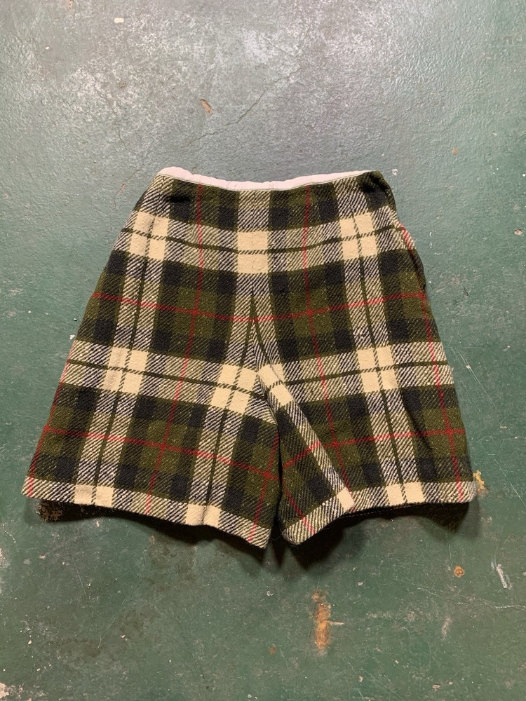 Handmade Vintage Plaid Wool Bermuda Shorts Green Lined High Rise Zip Closure