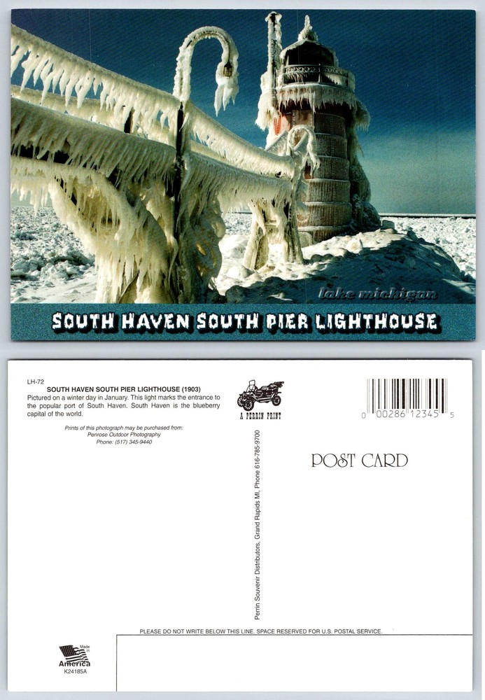 South Haven Michigan SOUTH PIER LIGHTHOUSE Postcard V254
