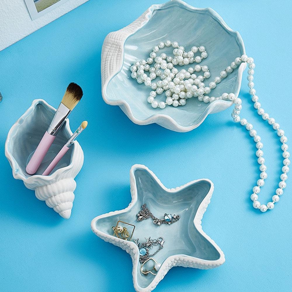 Sea Star Shell Ceramic Storage Tray Necklace Rings Jewelry Desktop Storage Box^