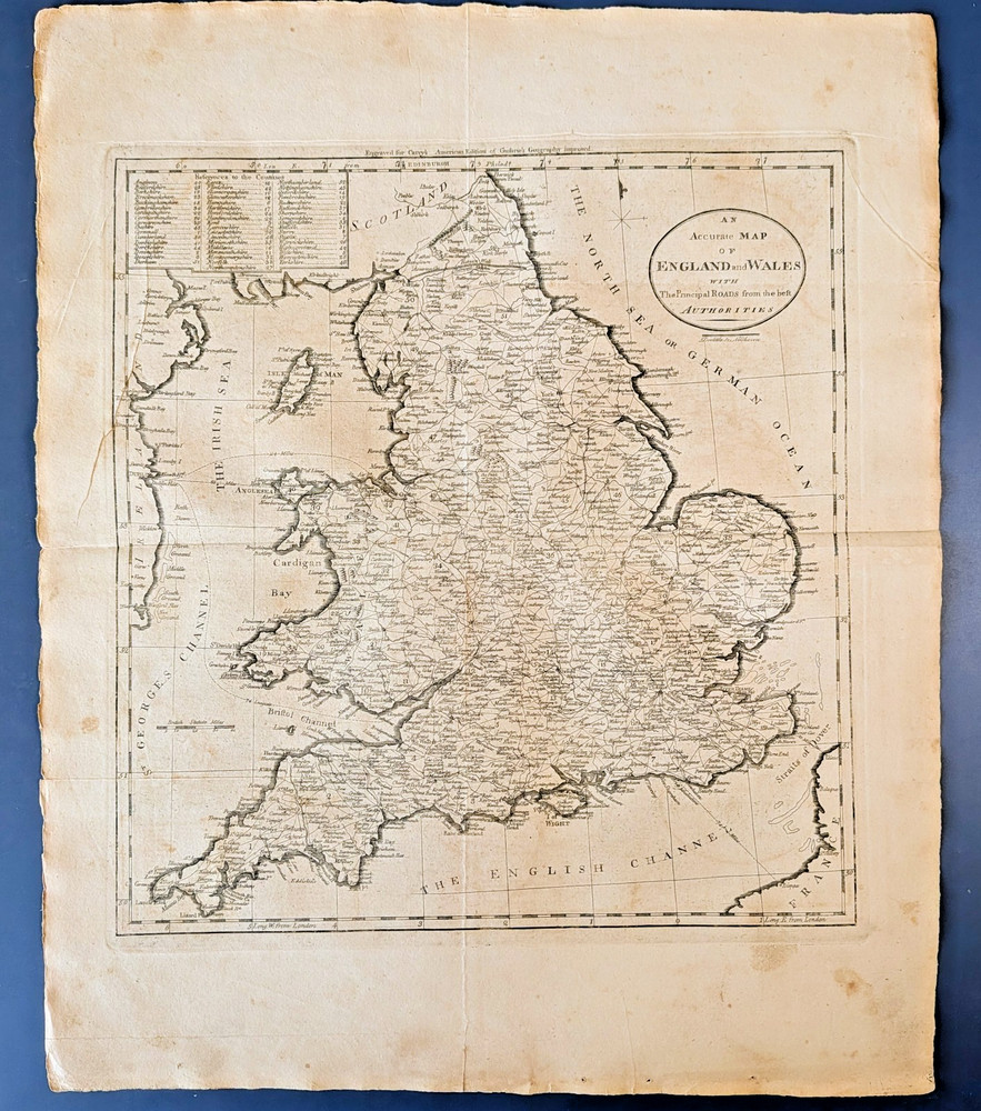 Accurate Map of England and Wales Mathew Carey c1795 Roads Atlas Map-image