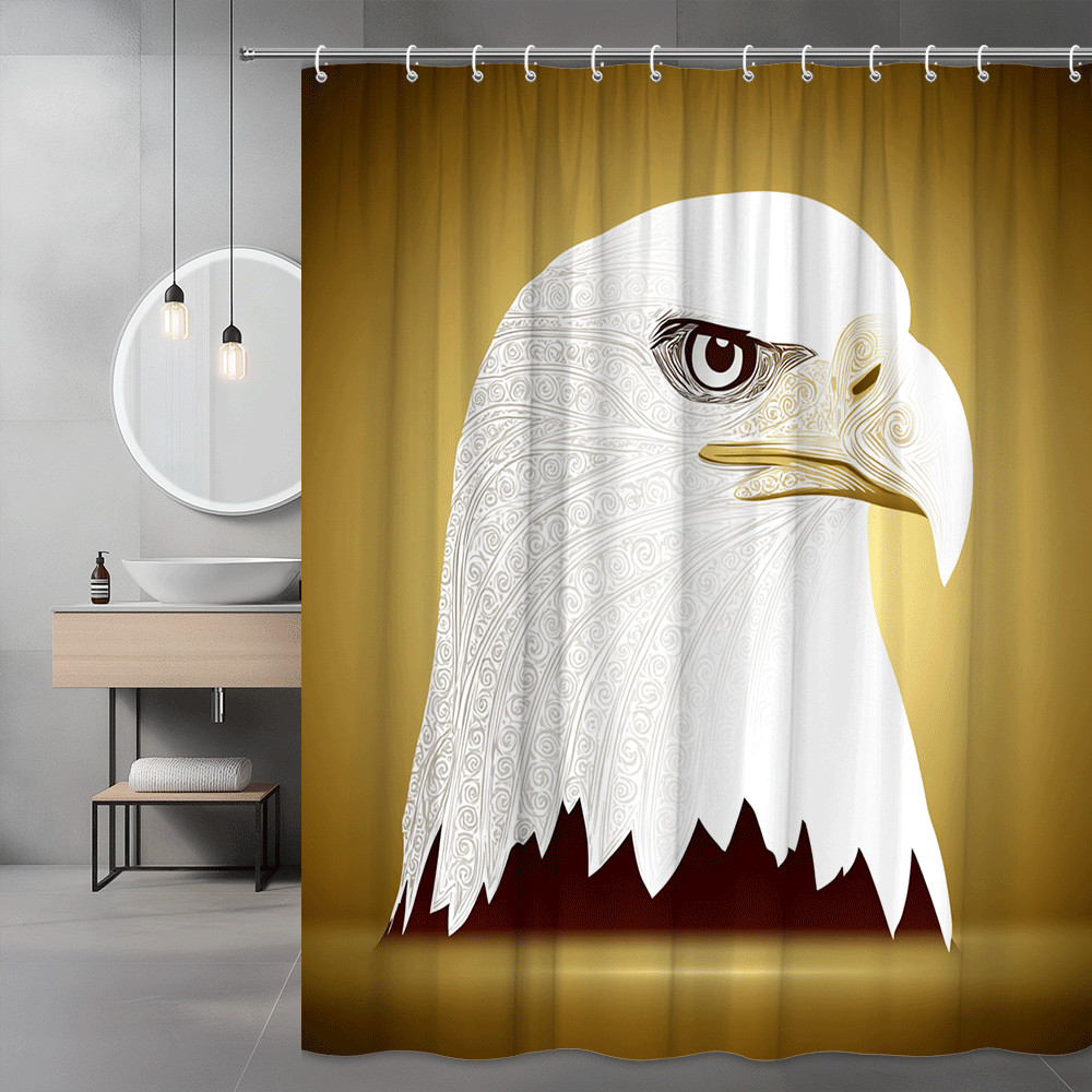 Eagle Head Shower Curtain Gold Brown Graphic Print