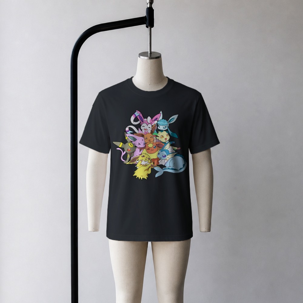 Pokemon Eevee T-Shirt Eeveelution Graphic Tee Unisex Cotton S-5XL Black White