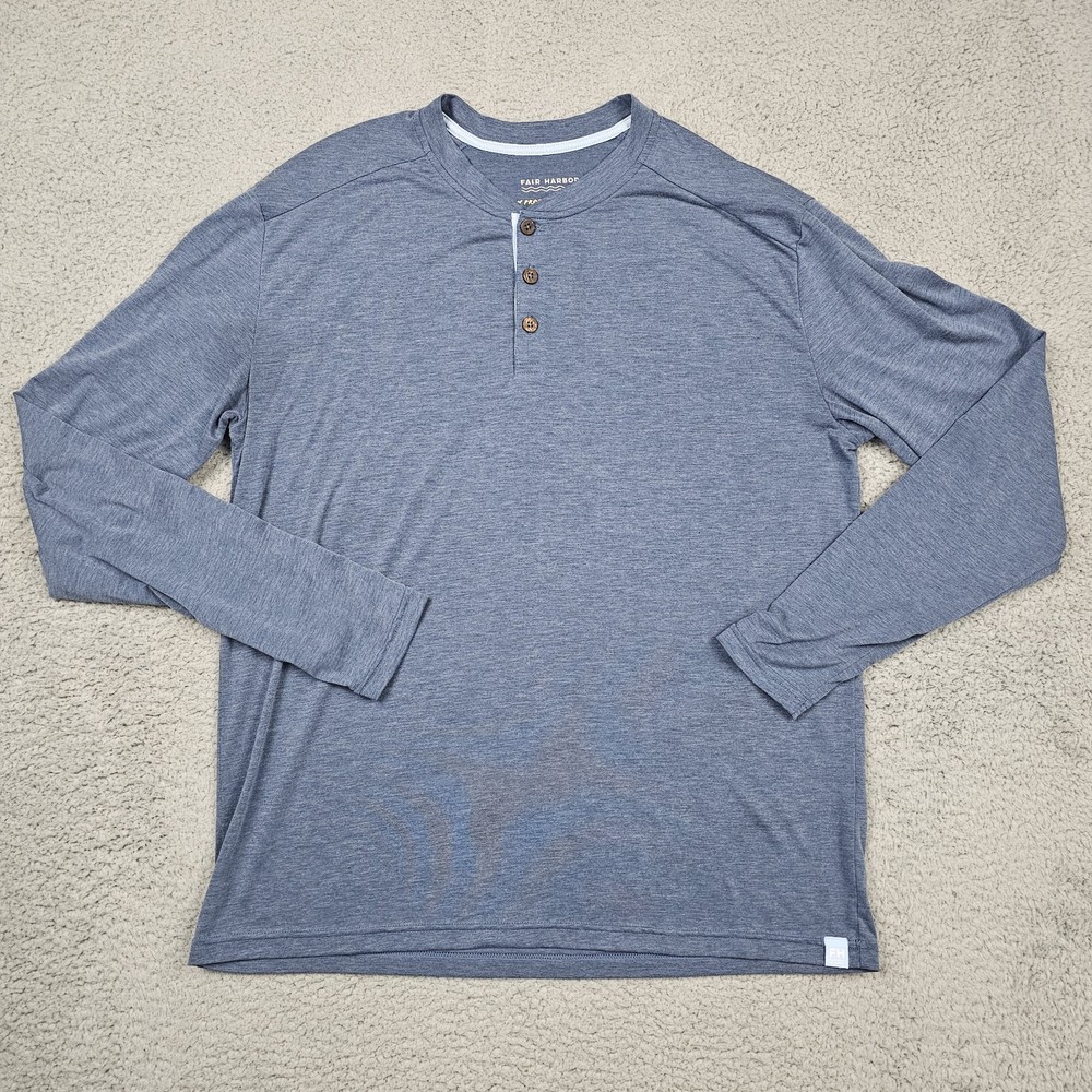 Fair Harbor Shirt Mens Medium Blue Henley Sun Protection UPF 50 Long Sleeve
