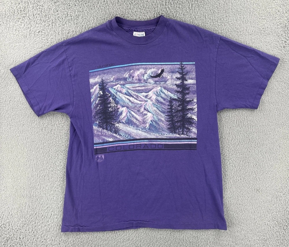 Vtg Hanes Beefy-T Large Purple Single Stitch Made In USA Durango Colorado 90s