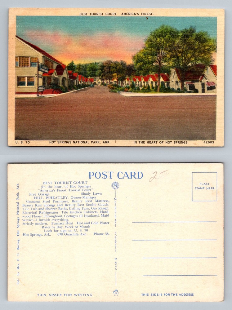Hot Springs Nat'l Park, AR-Arkansas, Best Tourist Court U.S. 70 Vintage Postcard