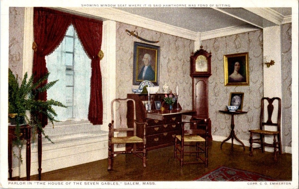 Vintage Salem MA House of Seven Gables Parlor Postcard by Emmerton
