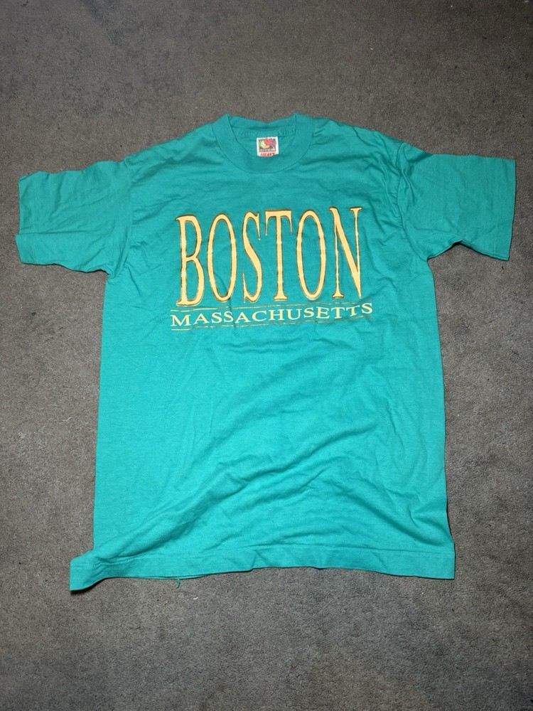 Vintage 90s Boston Massachusetts T Shirt Made In USA Fruit Of The Loom Medium