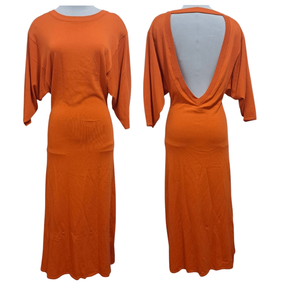 Zara Cut Out Open Back Long Knit Dress Bloggers Favorite Medium Orange