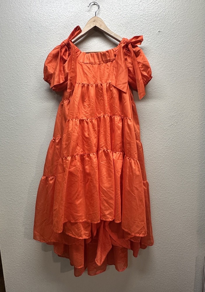 Anthropologie Off-The-Shoulder Tiered High-Low Midi Dress Flutter Orange XXS