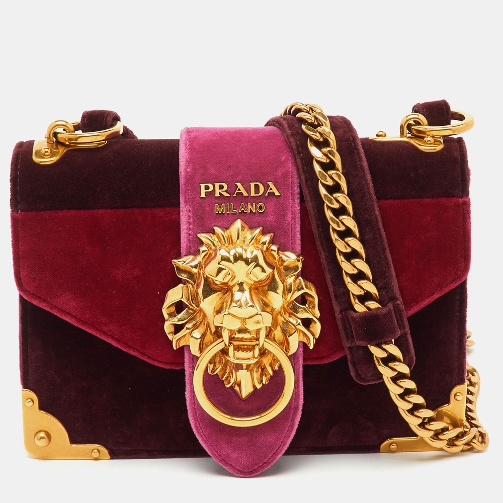 Prada Multicolor Velvet Cahier Shoulder Bag with Lion Head Detail