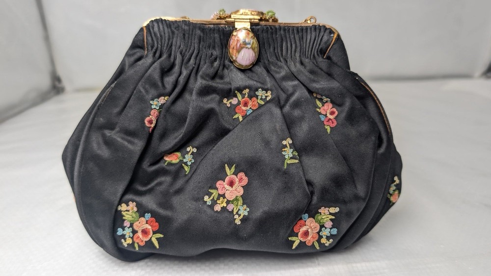 Saks Fifth Avenue Floral Needlepoint Vintage Hand Bag/Purse Hand Made In France