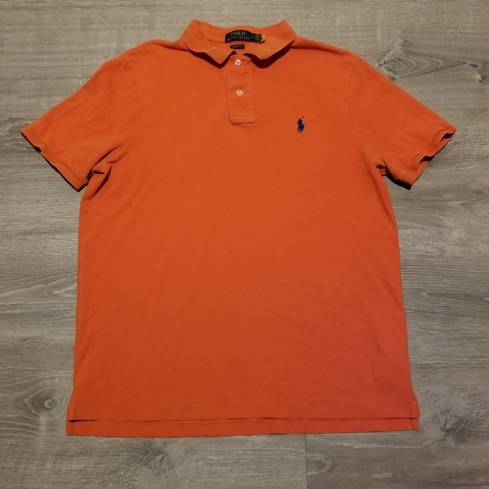 Polo Ralph Lauren Classic Fit Polo Shirt Orange Blue Pony Logo Men’s Size Large