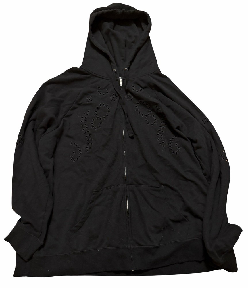 Torrid Black Hooded Zip Up Sweatshirt Hoodie Embroidered Cut Out Pattern Size 4