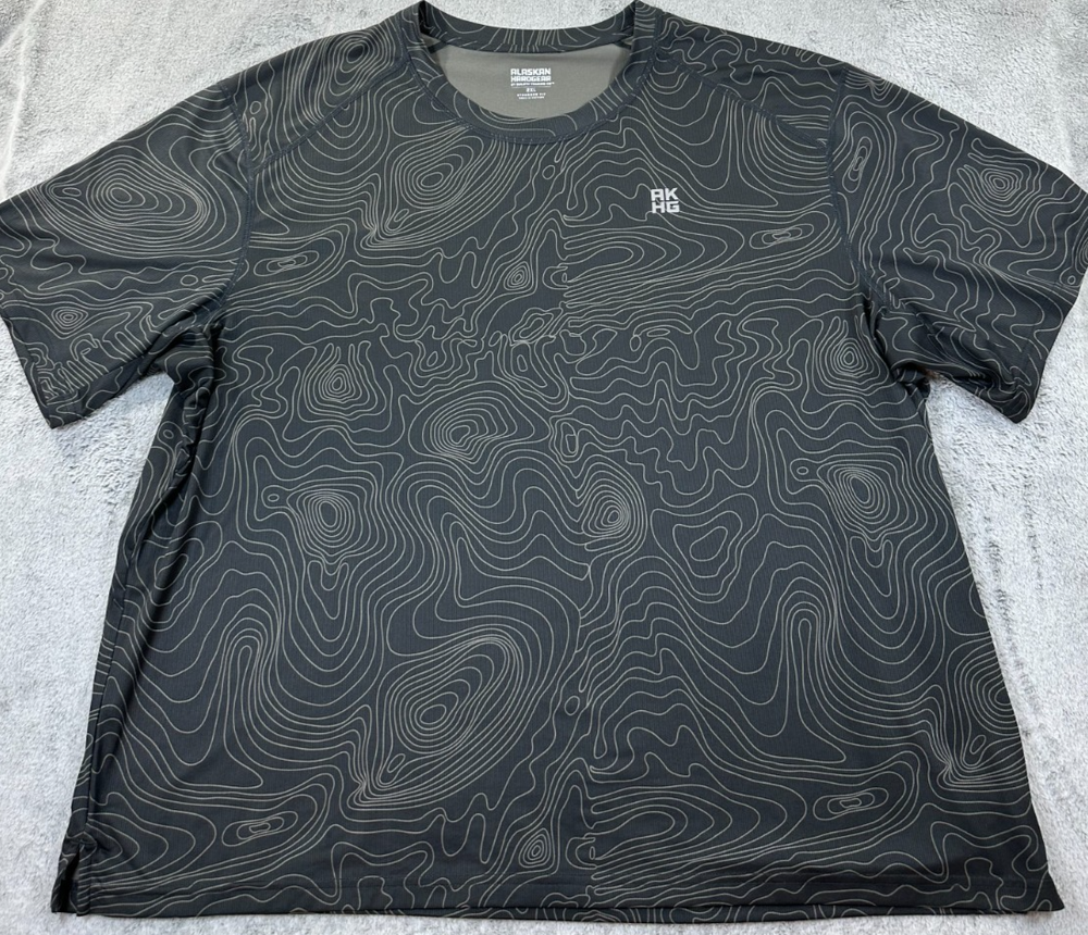 Alaskan Hardgear T-Shirt Men’s Performance  2XL Black Gray Topo Map