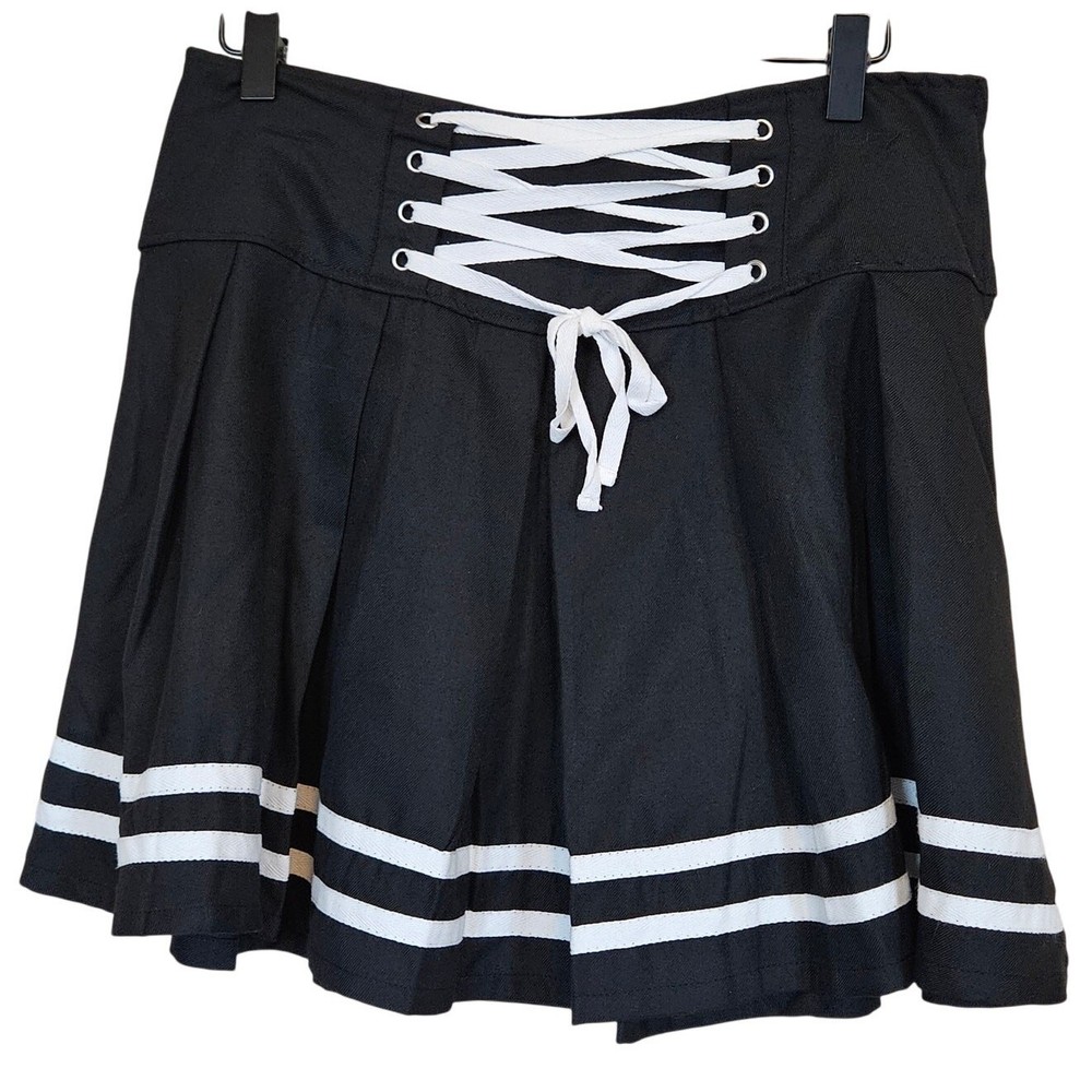 Hot Topic Black & White Lace-Up Pleated Skirt Women's Size Large Goth Emo Punk