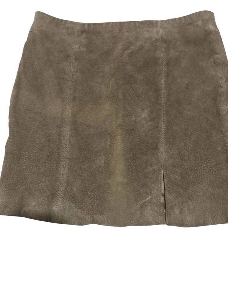 Blank NYC 100% Leather Suede Mini Skirt Women’s 29 Taupe Brown Lined Zip Back